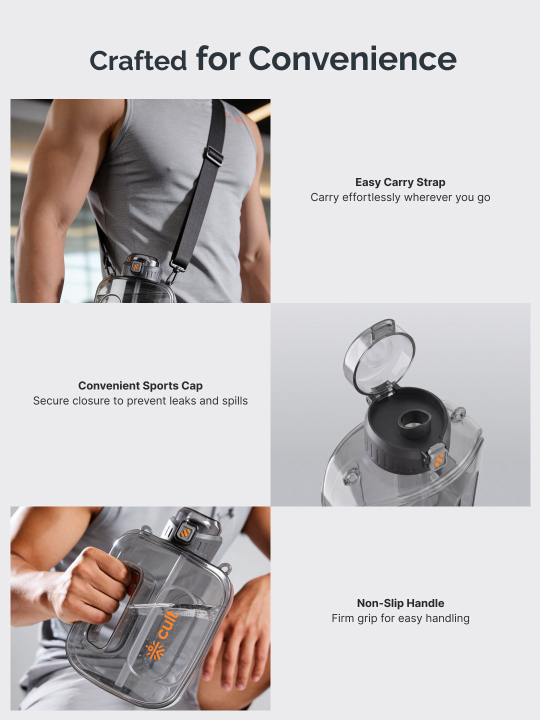 Cult Mini Gallon 1.6L Water Bottle with Straw & Strap BPA-Free Leakproof Gym Bottle 1600ml Hydration Bottle Black