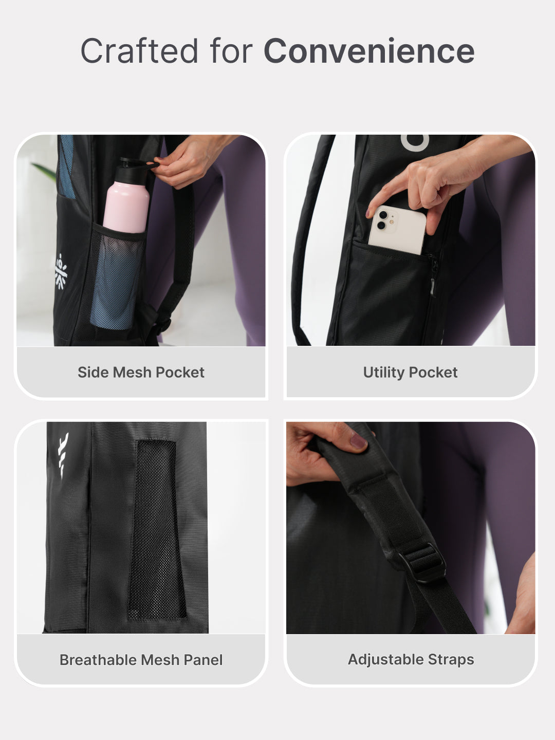 cult Yoga Bag Black Multi Utility Pockets