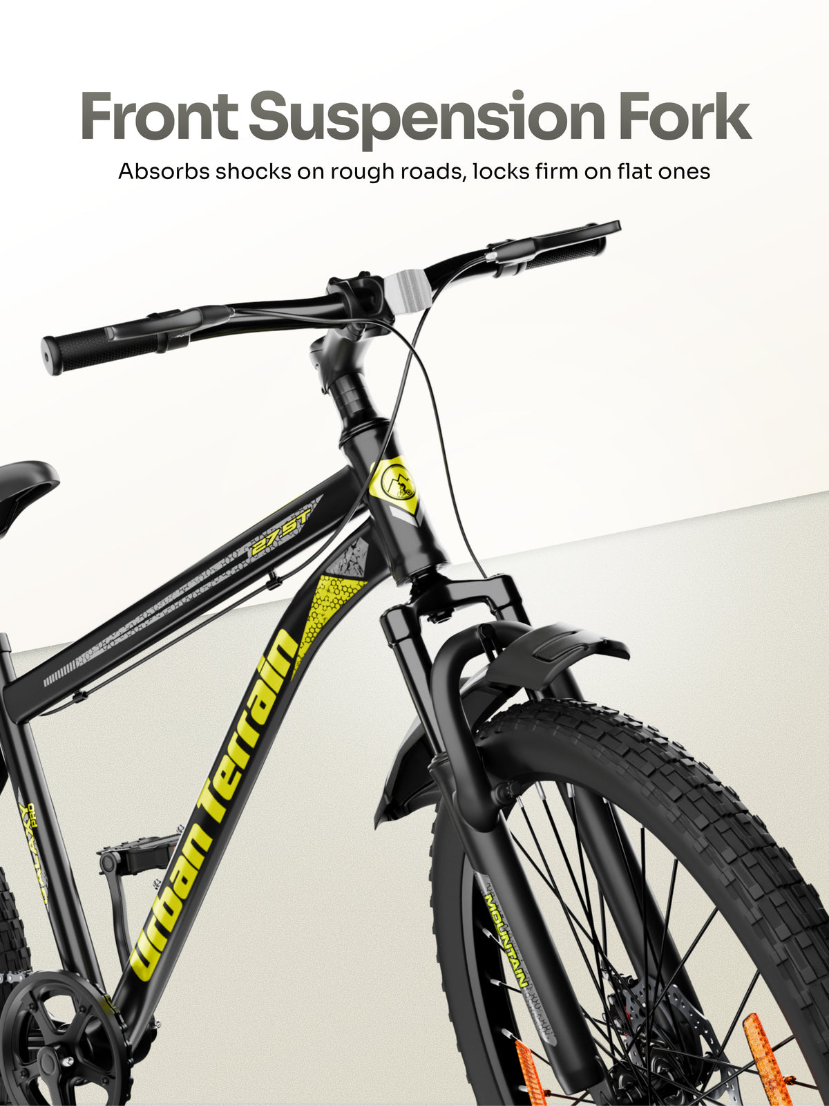 Galaxy Pro Mountain Bike Steel 27.5 inch Tyre, Single Speed Cycle With Front Suspension and Dual Disc Brakes, Green