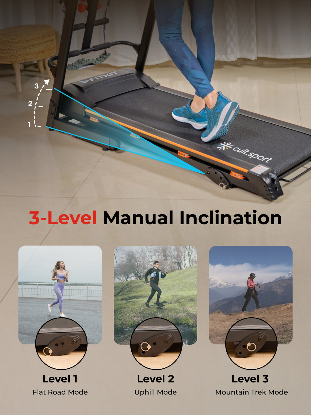 FT100M Treadmill 4.5HP | Massager | 3-level Manual-Incline | Max Weight-110kg | Max Speed-14.8kmph (with 6 months extended warranty)