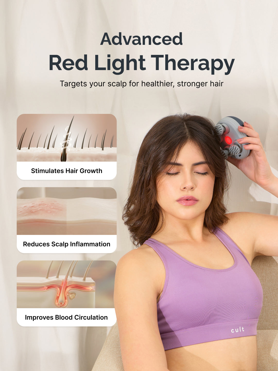 Cult Aura Head Massager with Red Light Therapy | Silicone Heads with 4 Extra Attachments for Stress Relief & Relaxation