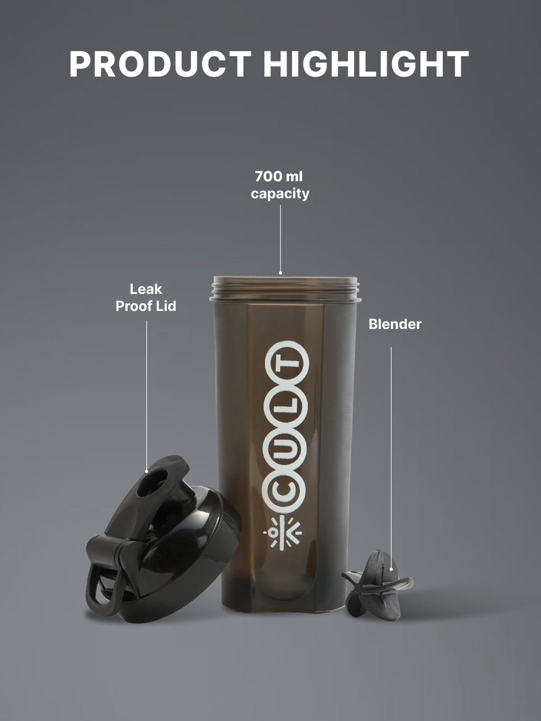 cult Gym Shaker Bottle 700ml Shaker Bottle For Protein Shake Leakproof Protein Shaker Sipper Bottle Ideal For Protein, Pre Workout And Gym Shaker Bottle for Men & Women Black