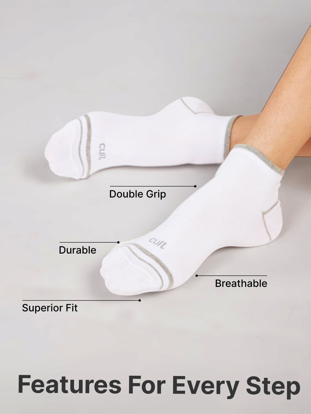 Casual Ankle Length Cotton Pack of 3 White Socks Men