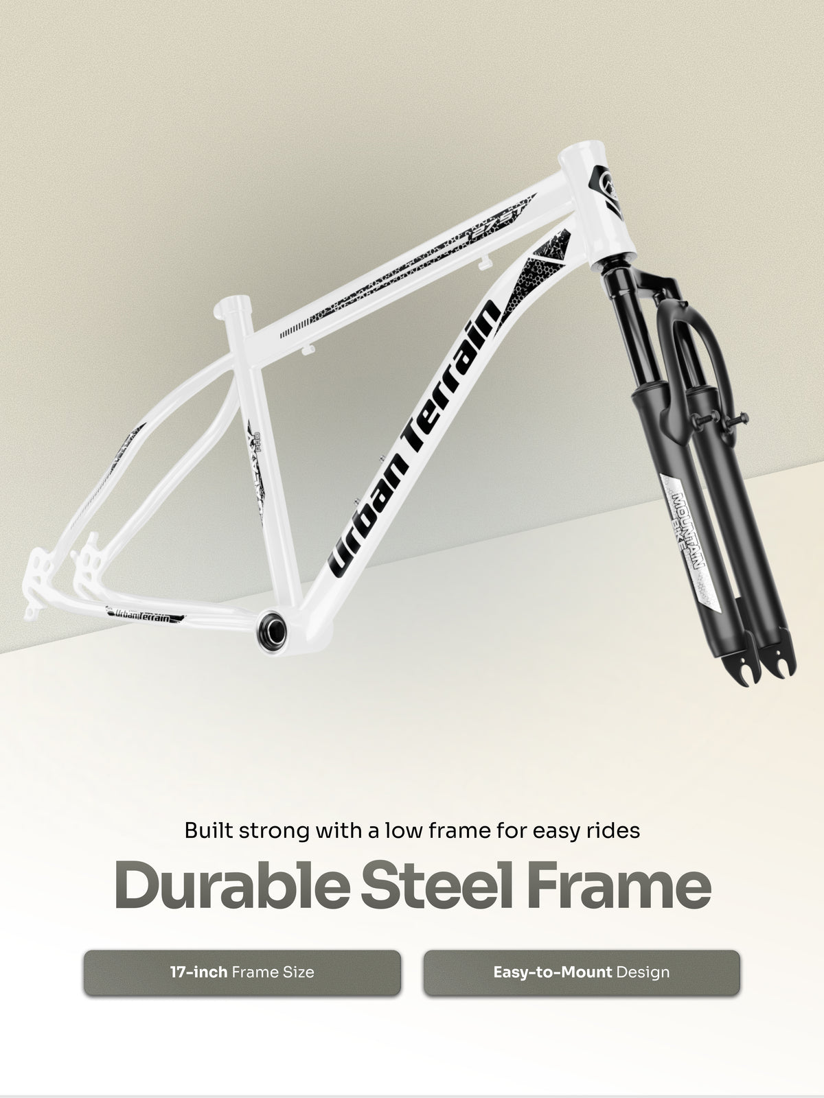 Galaxy Pro Mountain Bike Steel 27.5 inch Tyre, Single Speed Cycle With Front Suspension and Dual Disc Brakes, White