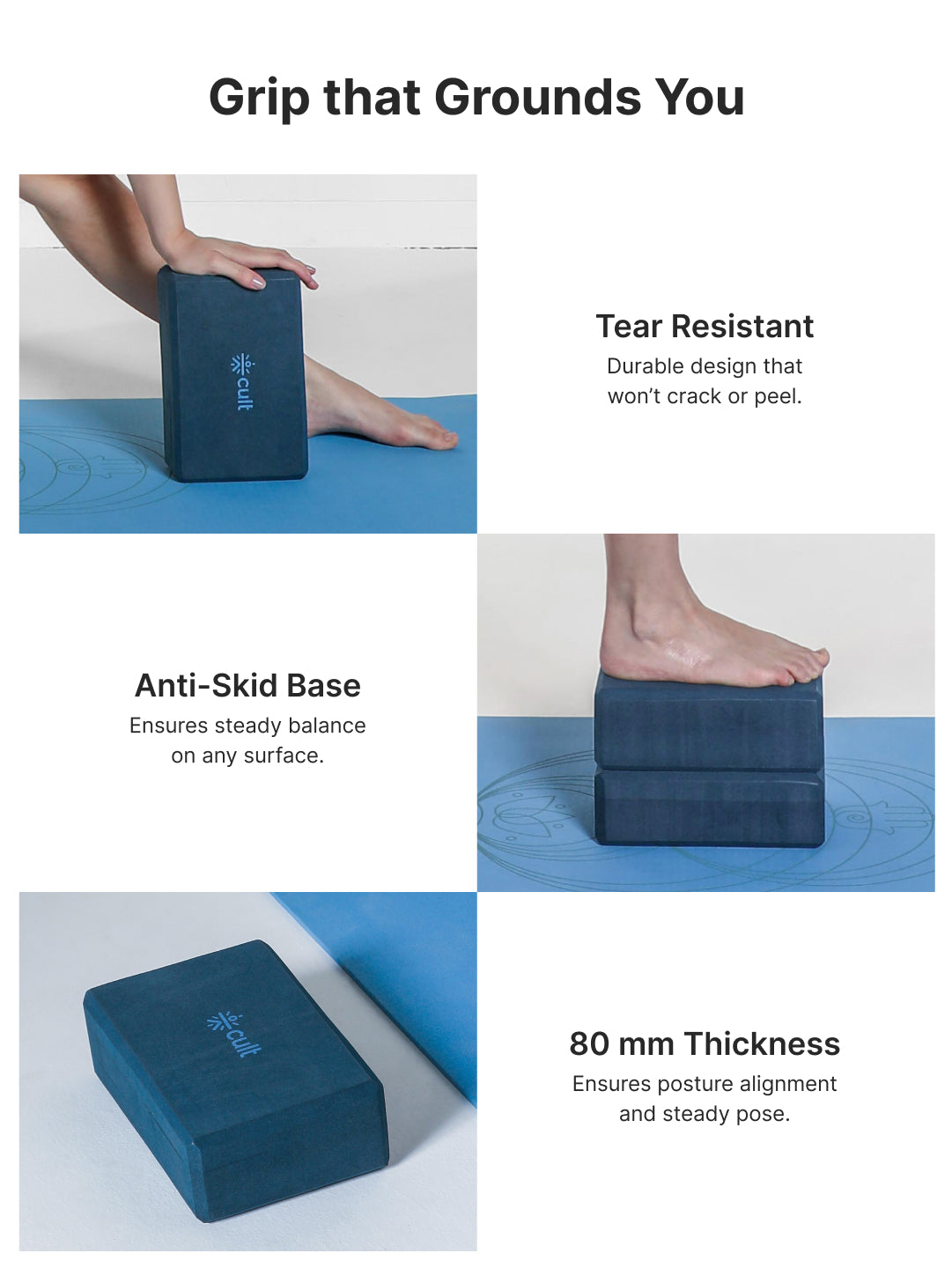 Pack of 2 EVA Yoga Blocks 80mm Blue Non-Toxic, Anti-Skid & Durable