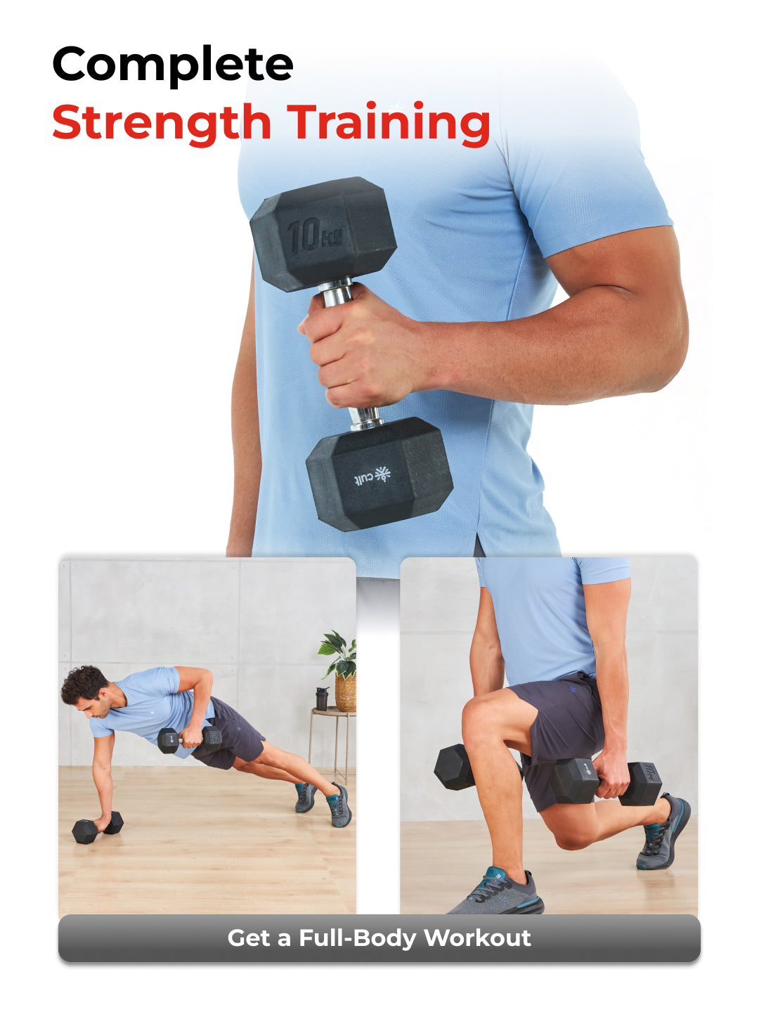 Cult 10Kg Hex Dumbbells For Home & Gym Exercises, Set of 2, (Black)