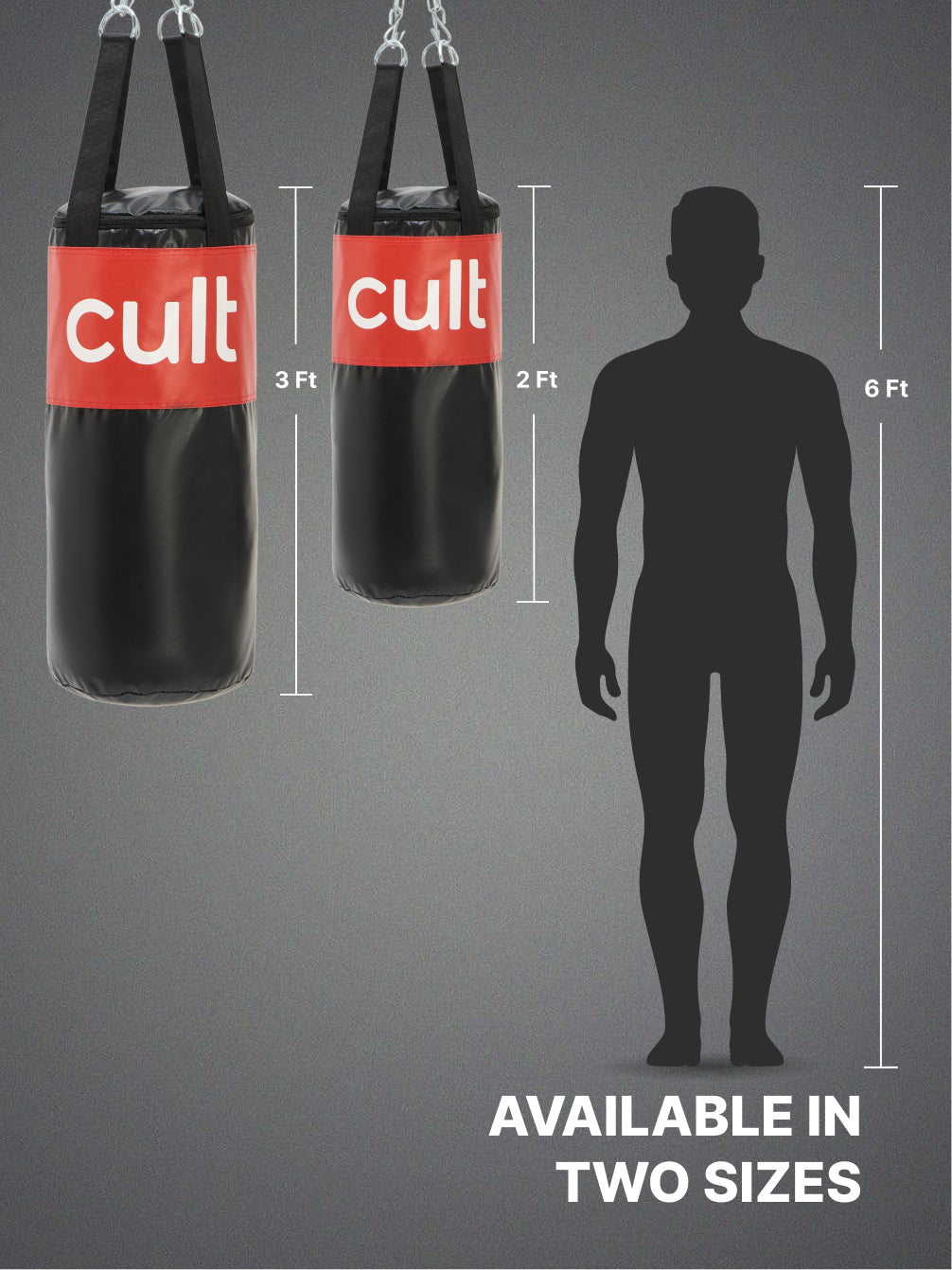 cult Punching Bag Black & Red 3ft Heavy Duty Punching Bag for Boxing, Kickboxing, MMA Training Reinforced Stitching Durable PU Leather Unfilled Easy to Install For Home & Gym Use