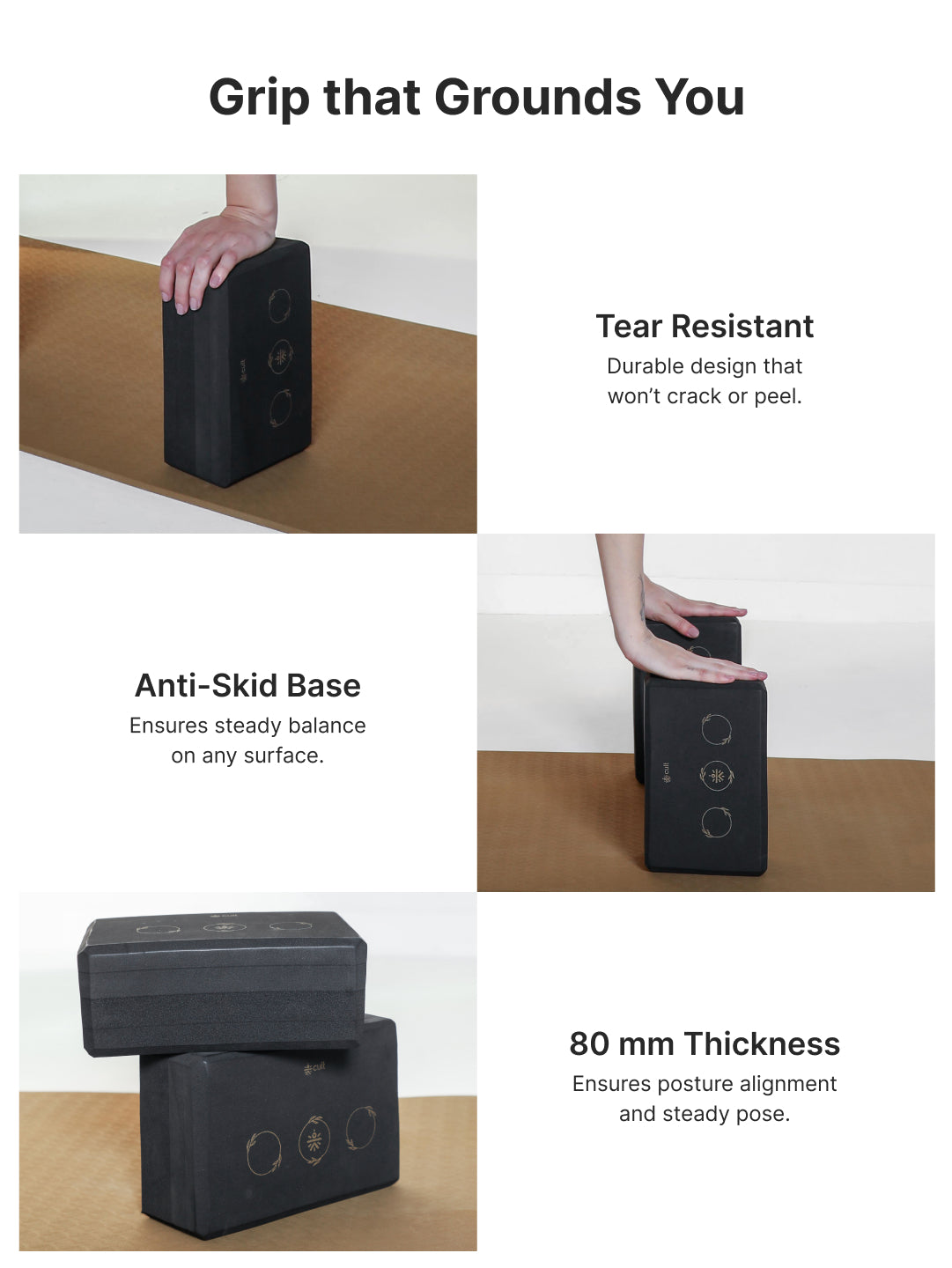 Pack of 2 EVA Yoga Blocks 80mm Black Non-Toxic, Anti-Skid & Durable