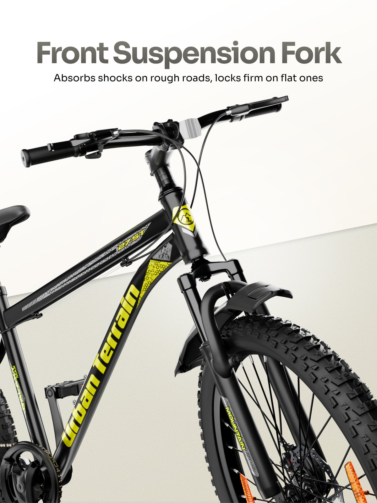 Galaxy Max Mountain Bike Steel 7 Speed Cycle 27.5 inch Tyre, Green With Front Suspension, Single Wall Rim and Dual Disc Brakes Ideal For 5.2 ft to 6 ft