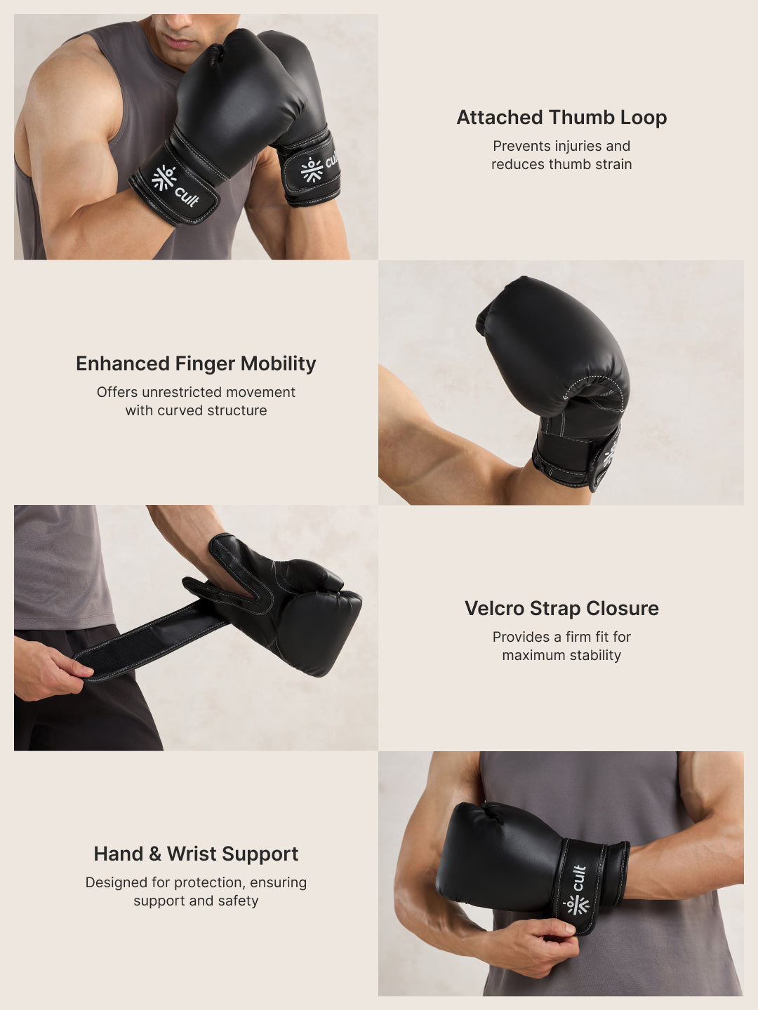 Cult Boxing Gloves 14 OZ Pro-Style Training Gloves for Sparring, Heavy Bag & Mitt Work Premium PU Leather Black