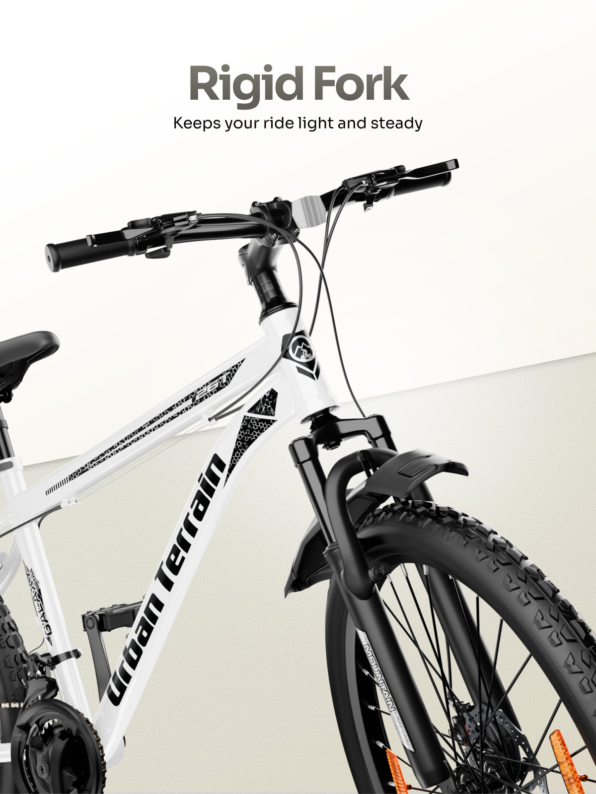 Galaxy Ultra Mountain Bike Steel 21 Speed Cycle 26 inch Tyre, White With Front Suspension, Single Wall Rim and Dual Disc Brakes Ideal For 5 ft to 5.7 ft