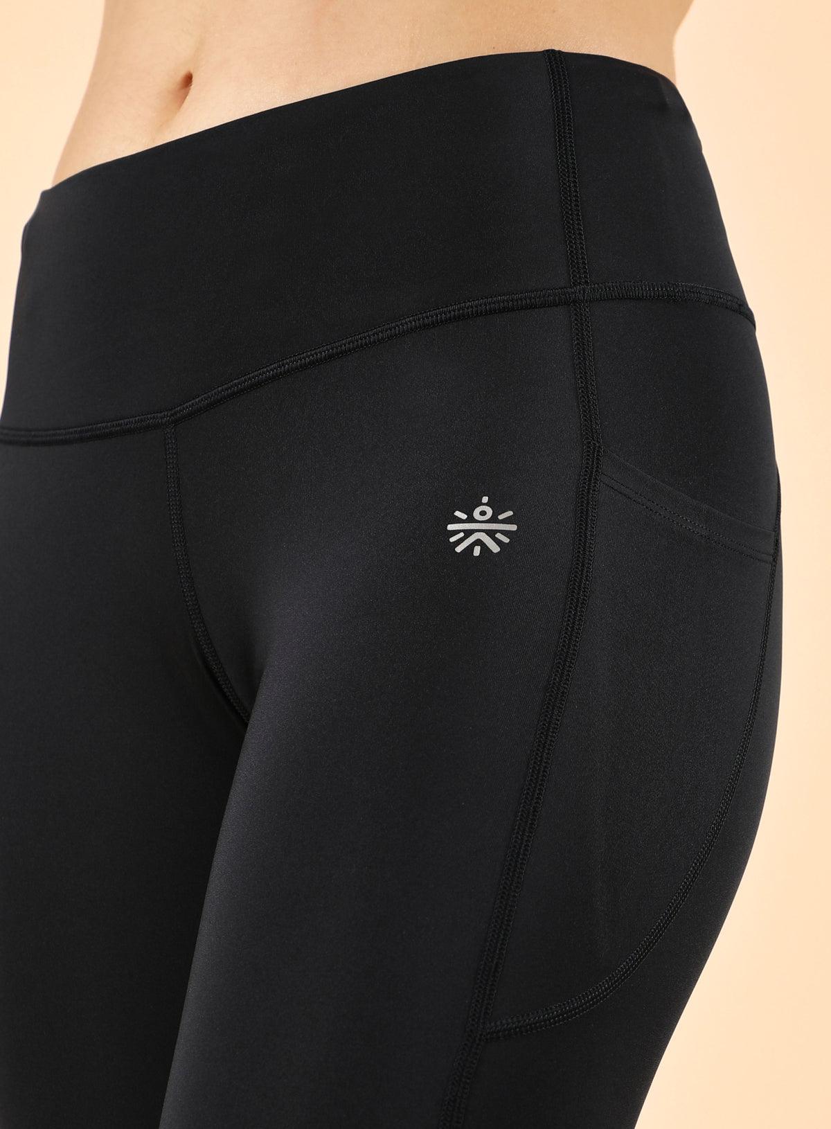 Mesh Panel Solid Leggings with Pocket