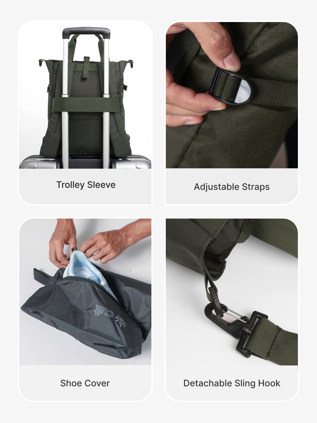 Work to Play Laptop Backpack 35L - Water-Repellent, Multi-Functional Bag with Trolley Sleeve With Shoe Bag - Olive
