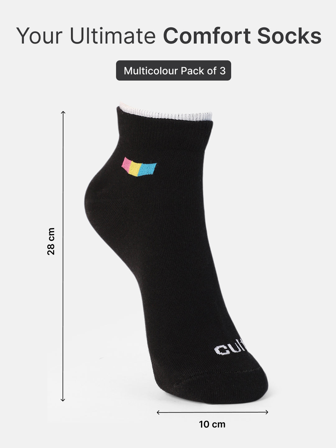 Casual Ankle Length Pack of 3 Cream,Powder Blue & Black Solid Women's Cotton Socks