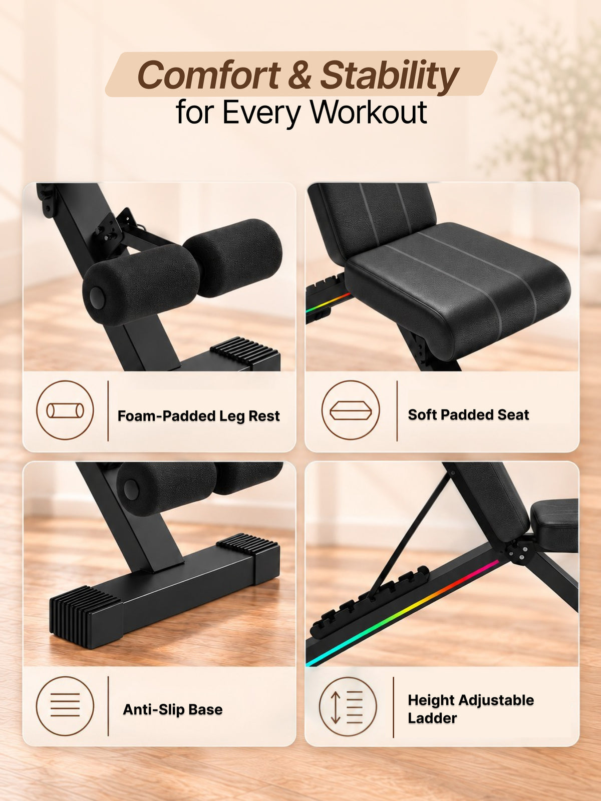 Cult StrivoFold Strength Training Foldable & Adjustable Bench | 7-Level Incline & 4-Level Decline | 350 kg Max Load Capacity | 3 Resistance Bands | Perfect for Home Workout