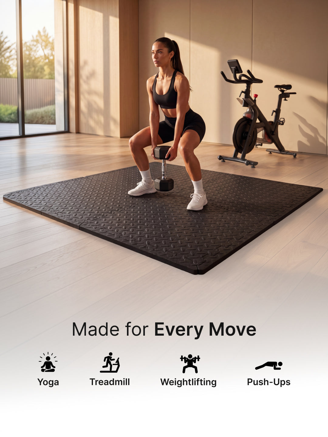 cult Interlocking Workout Mat Tiles Shock-Absorbing, Anti-Slip, Protective Gym Flooring for Home & Fitness Equipment Cushioned, Water-Resistant, Easy to Assemble Black