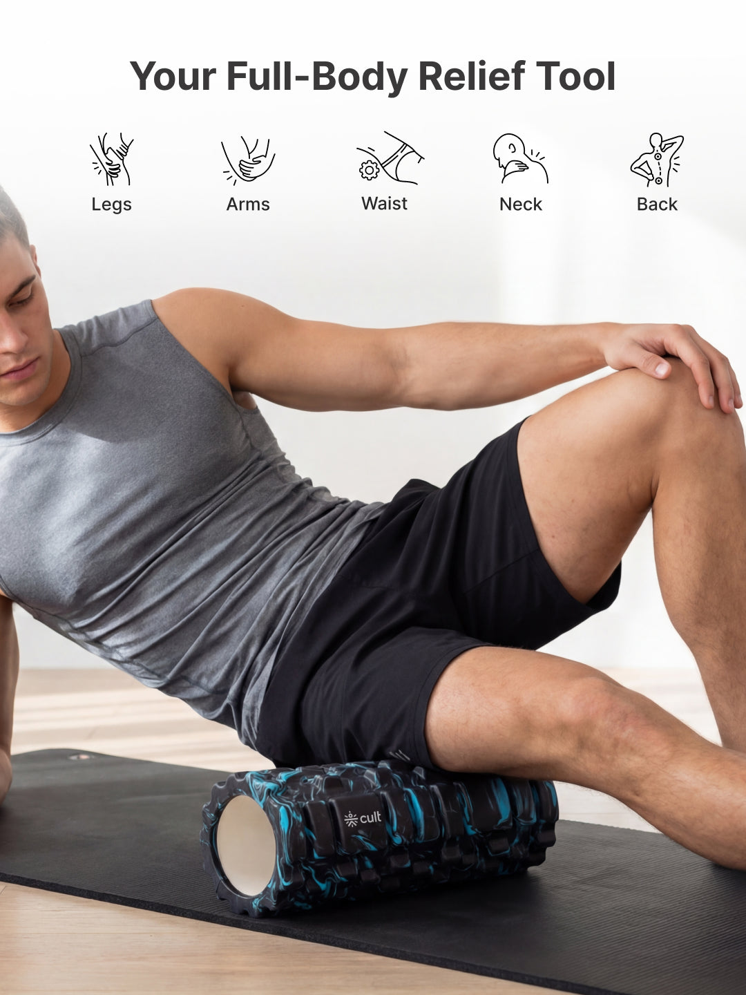 cult Foam Roller Marble Blue - Muscle Recovery & Deep Tissue Massage