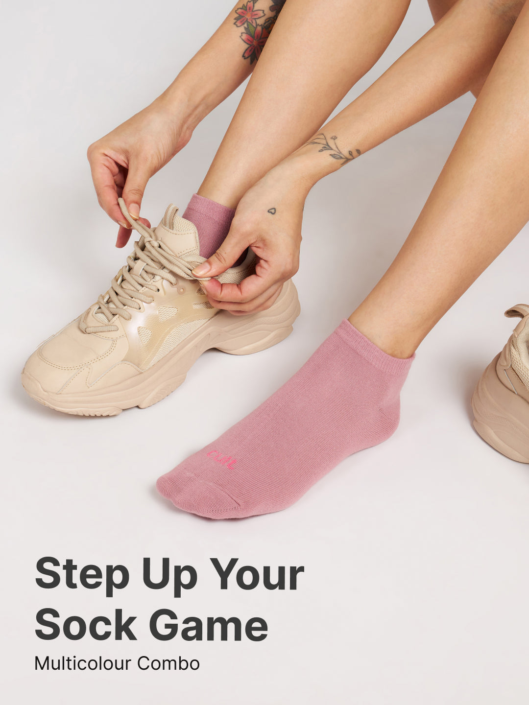 Casual Low Ankle Length Cotton Pack of 3 Mauve,Beige & Pink Socks Women
