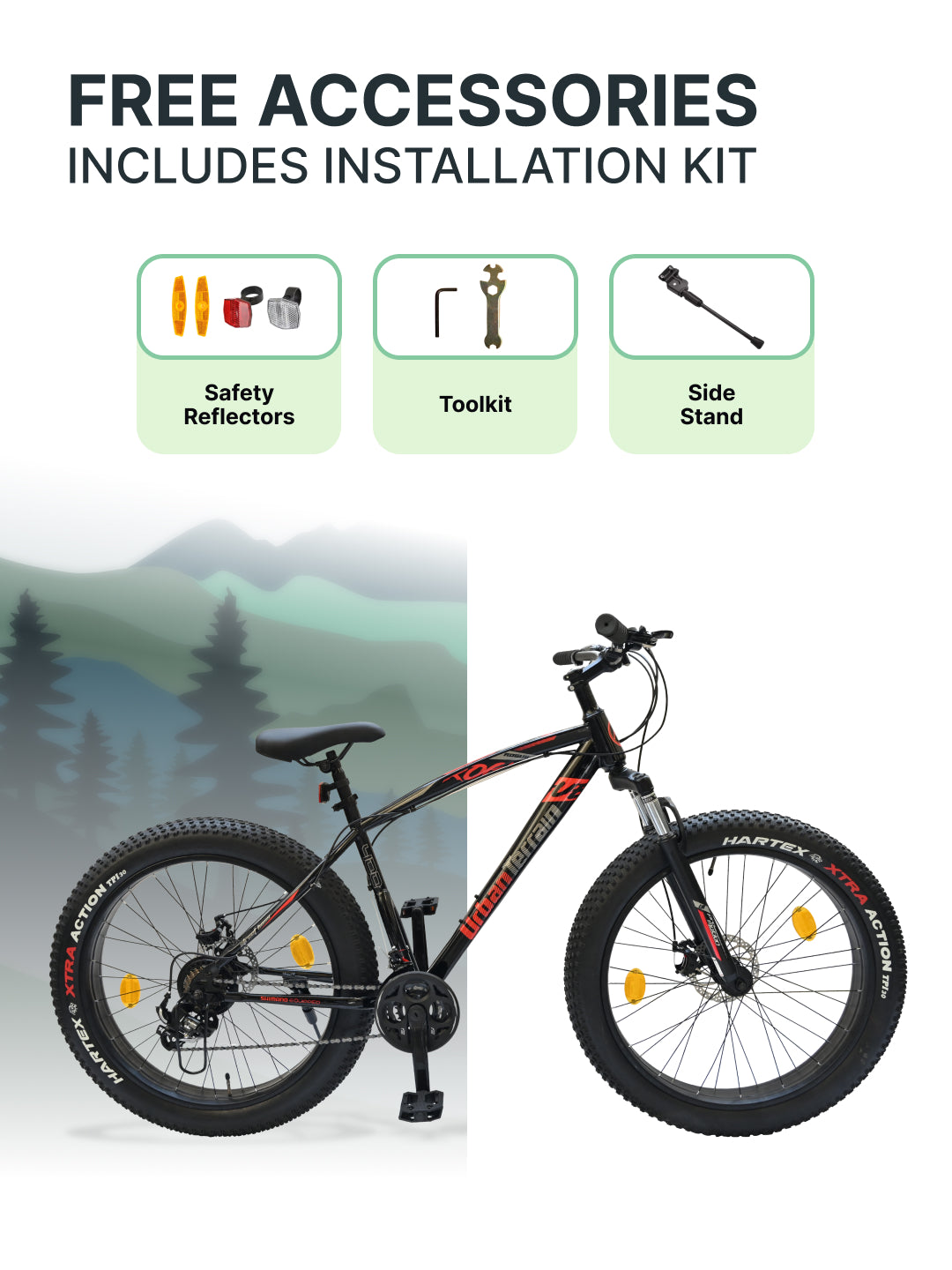 Rogue Mountain Bike Steel 21 Speed Cycle 26 inch Fat Tyre, Black With Front Suspension, Single Wall Rim and Dual Disc Brakes, Ideal For 5 ft to 5.7 ft, Free Trainer Sessions and Cycling Event