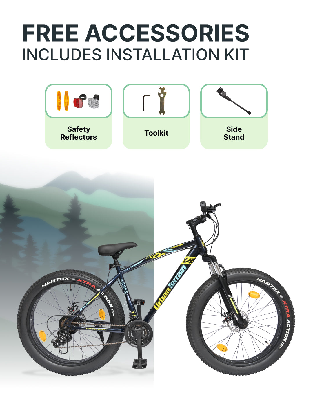 Rogue Mountain Bike Steel 21 Speed Cycle 26 inch Fat Tyre, Blue With Front Suspension, Single Wall Rim and Dual Disc Brakes, Ideal For 5 ft to 5.7 ft