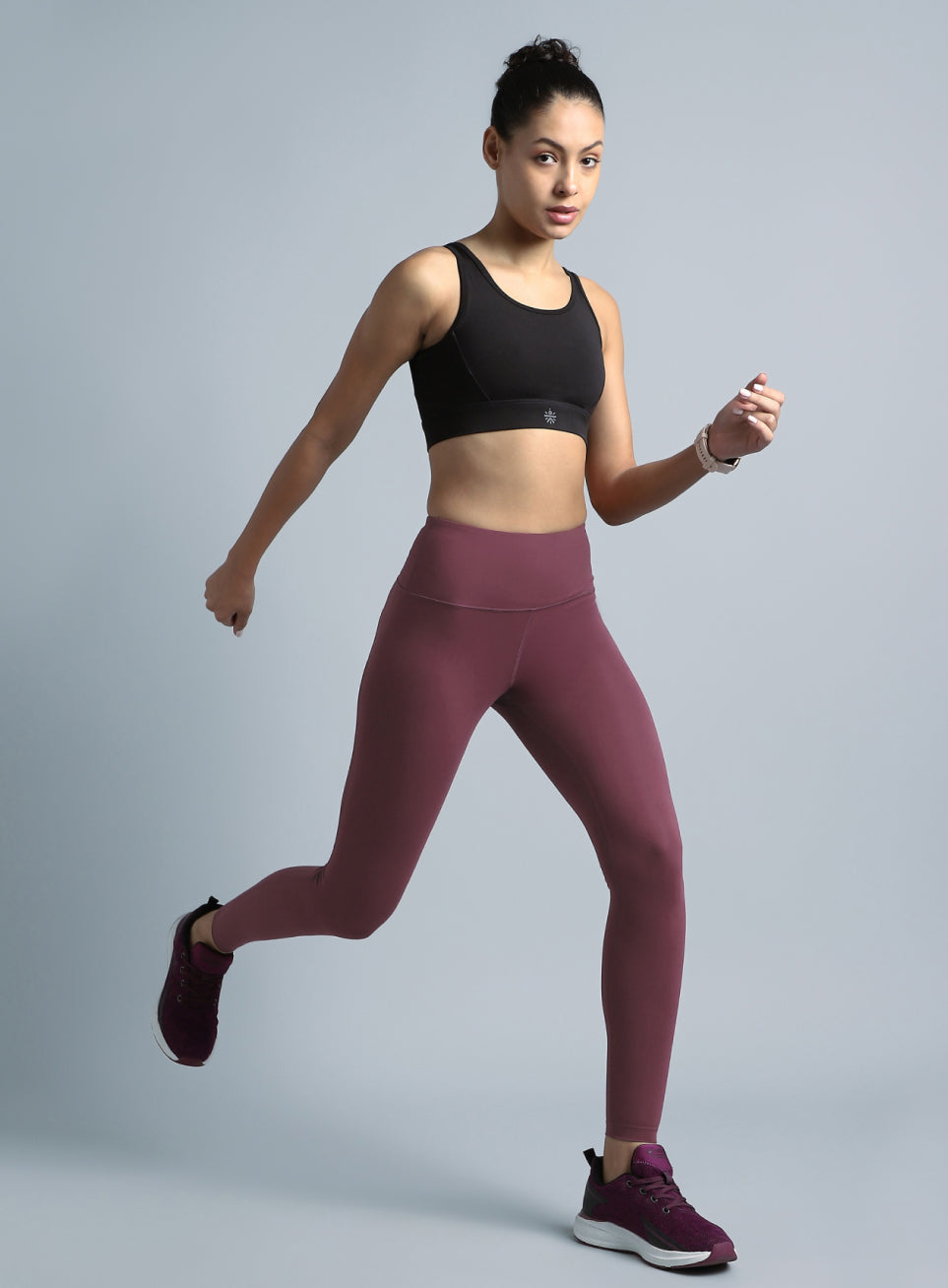 Wine High Waist Solid Active Tights