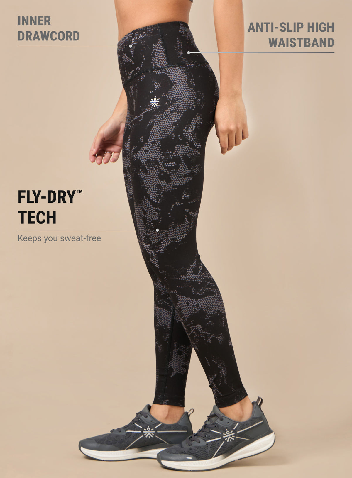Women's Black Printed Train All Day COMFlex Tights