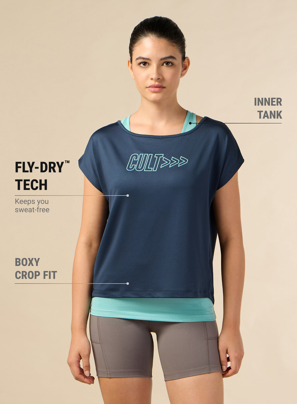 Women's 2in1 Layered Performance Navy T-shirt