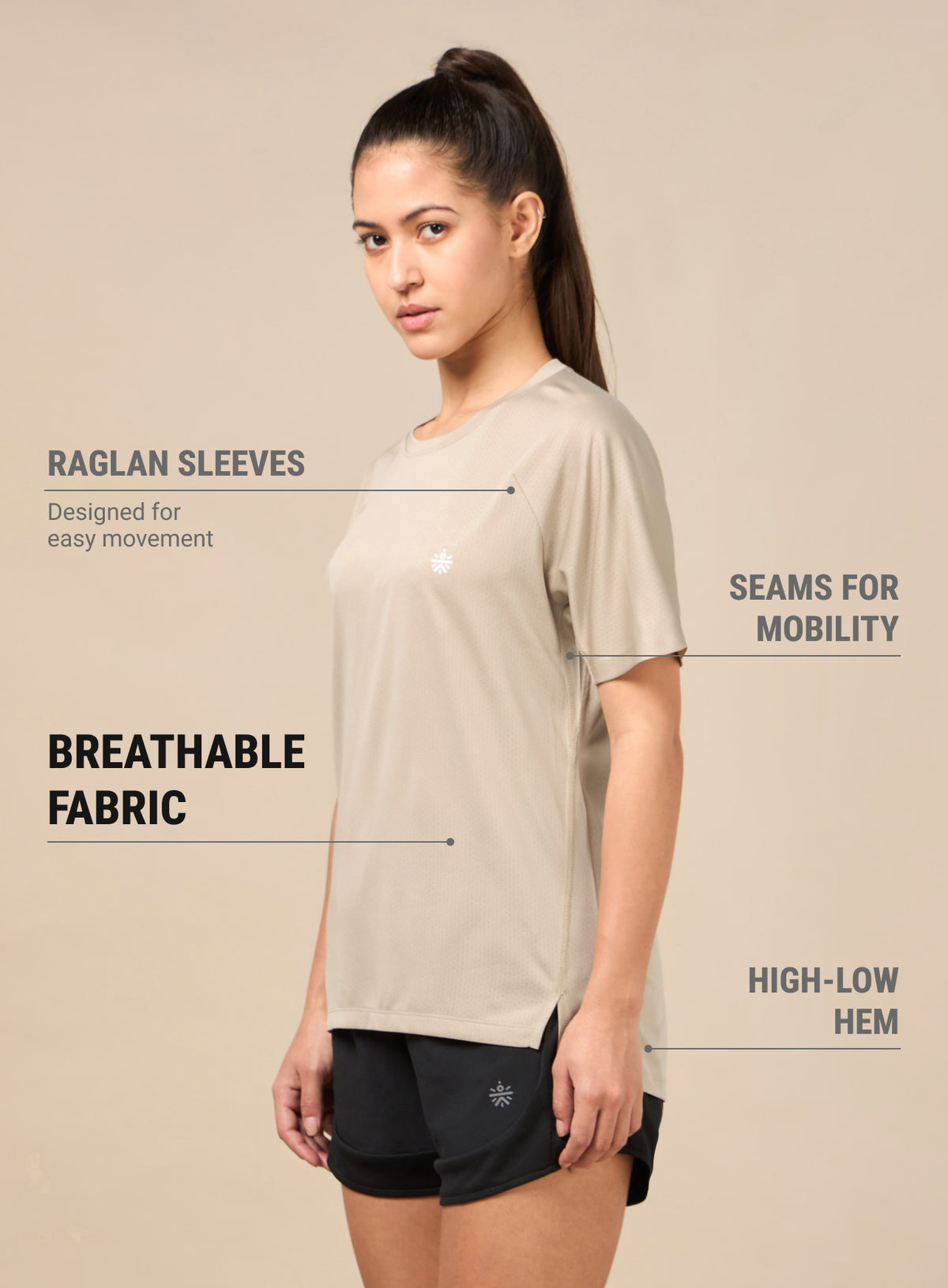 Women's Technical Knit Beige Run On T-shirt