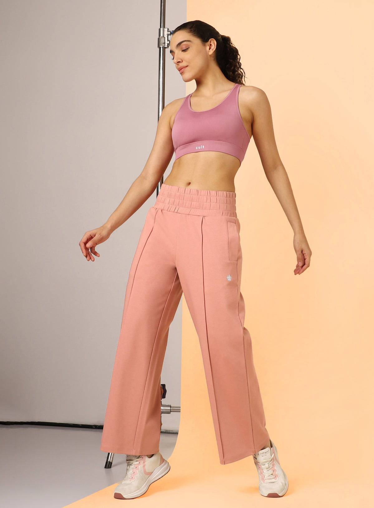 Women's Pink Flex Premium Wide Leg High Waist Pants