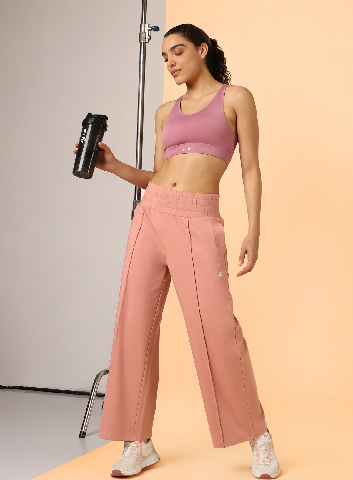 Women's Pink Flex Premium Wide Leg High Waist Pants