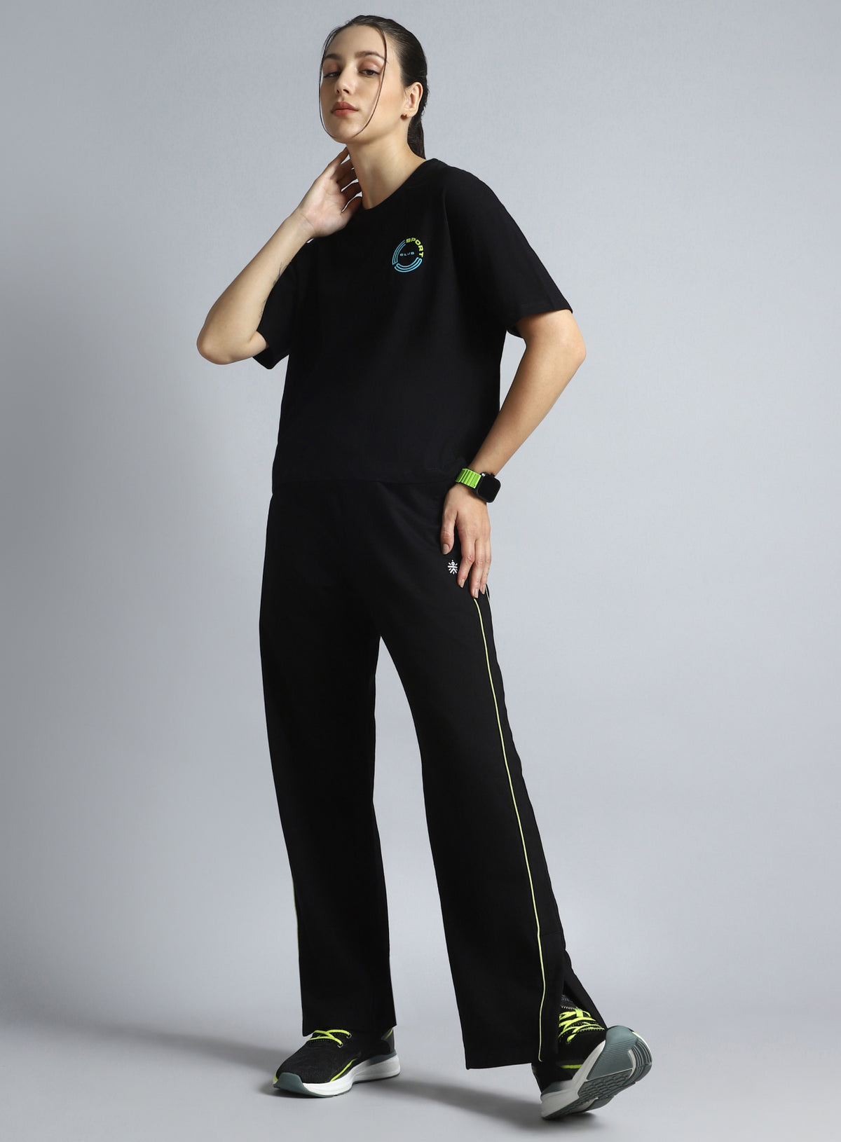 Women's Black Sports Club Relaxed fit T-shirt