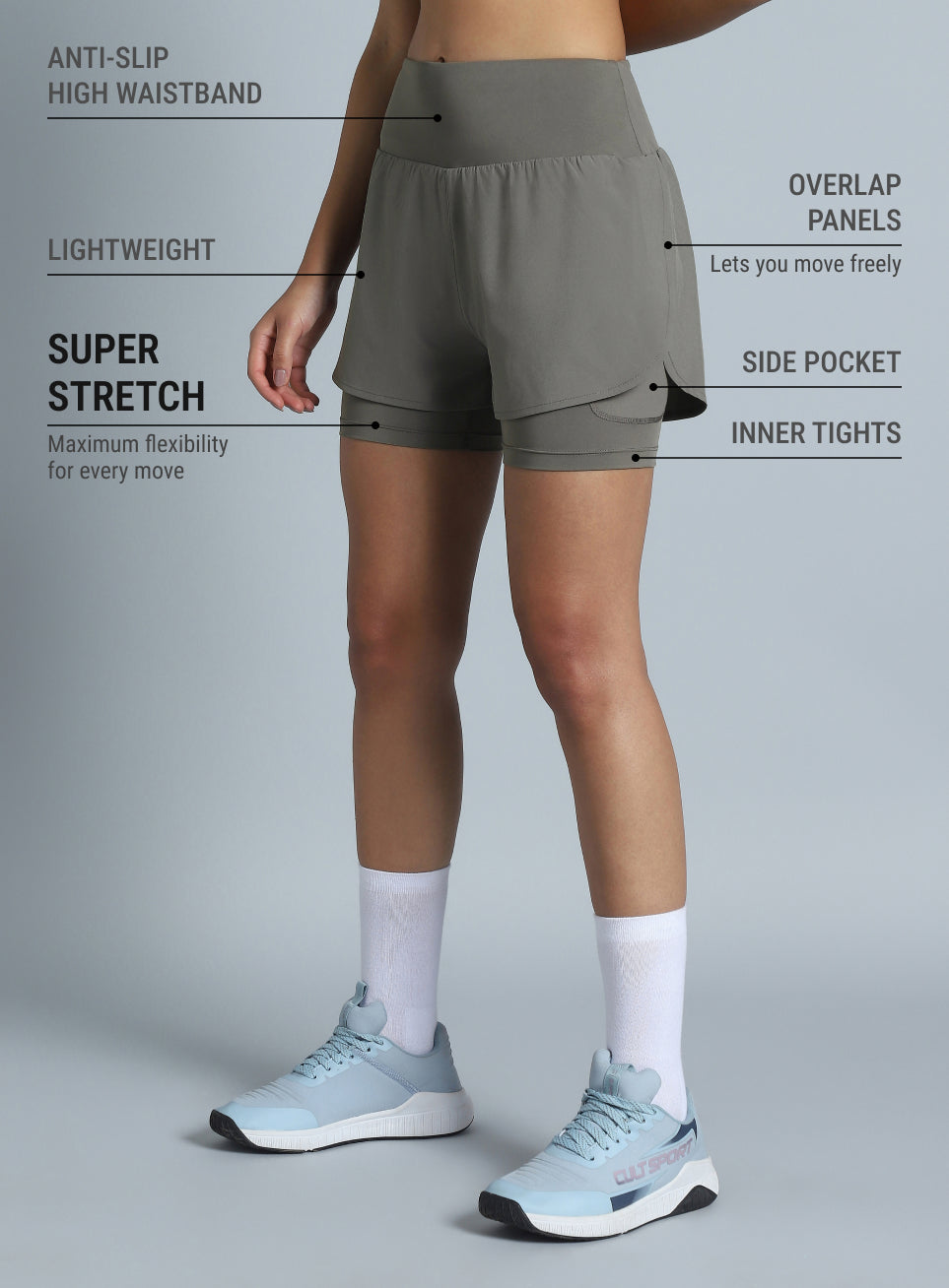 Women's Dark Grey Performance Pro Training Layered Shorts
