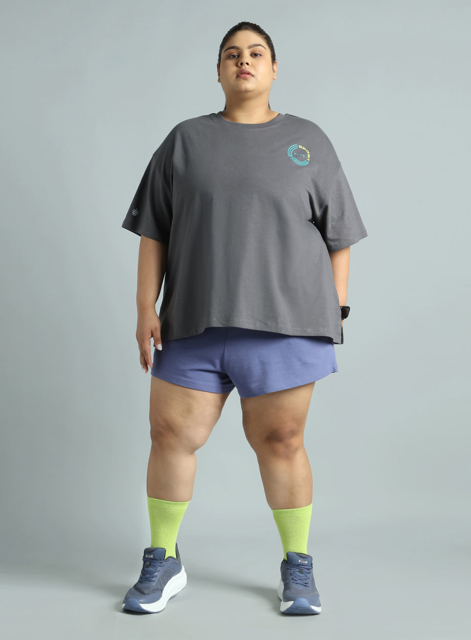 Women's Dark Grey Sports Club Plus Size Oversized Fit T-shirt