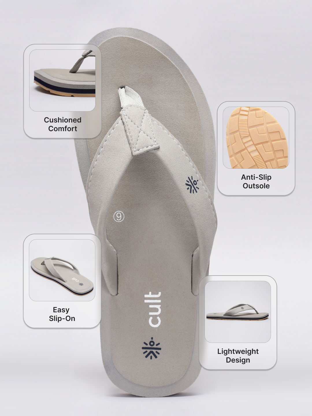 cult Men's Vetra Flip Flops - Grey