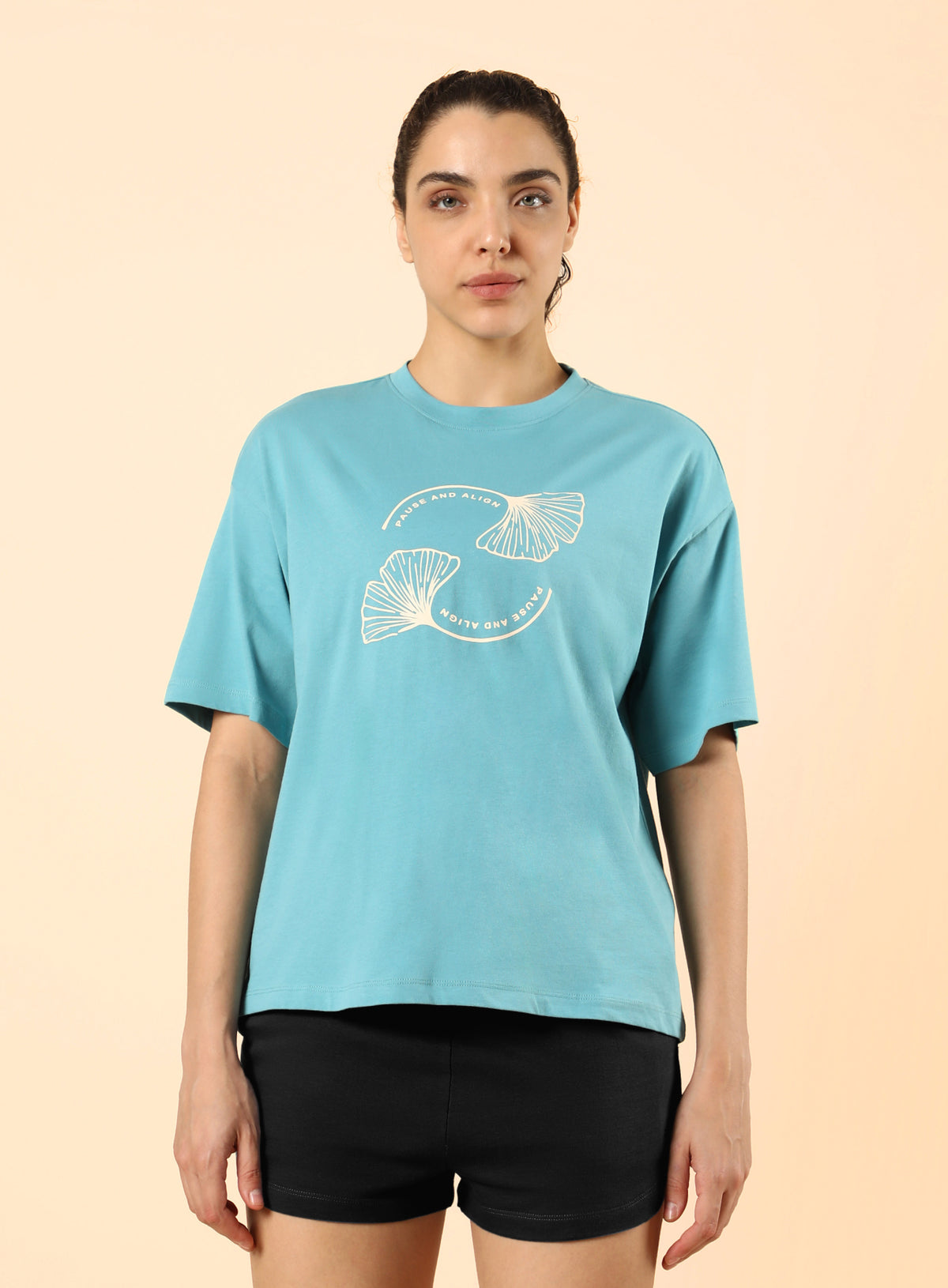 Women's Teal Pause and Align Printed T-shirt