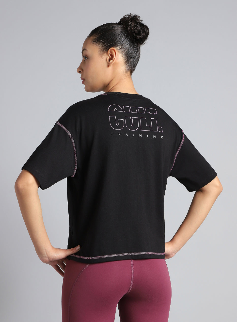 Women's Cult Black Training Graphic Boxy Crop Fit T-shirt