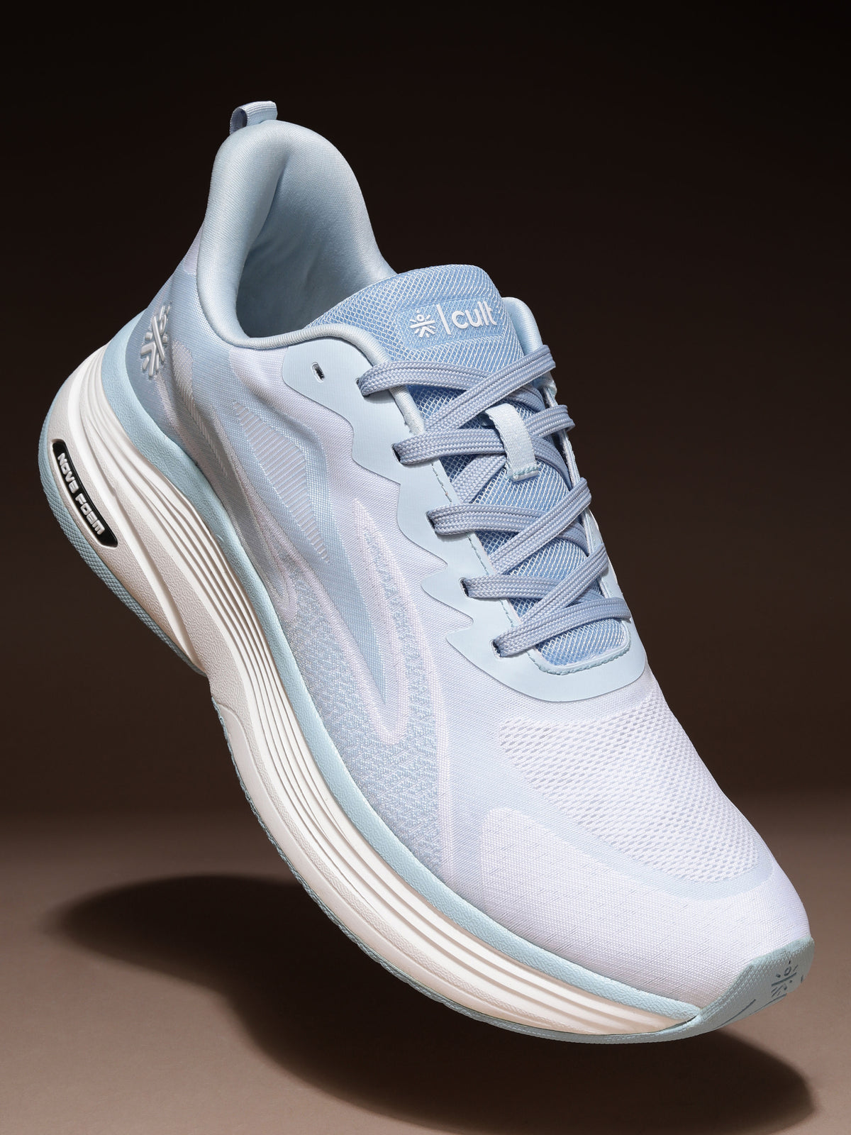 cult Men’s Flexride Running Shoes with Durable Rubber Outsole & Cushioning for Runs up to 20 km - Ice Blue/White