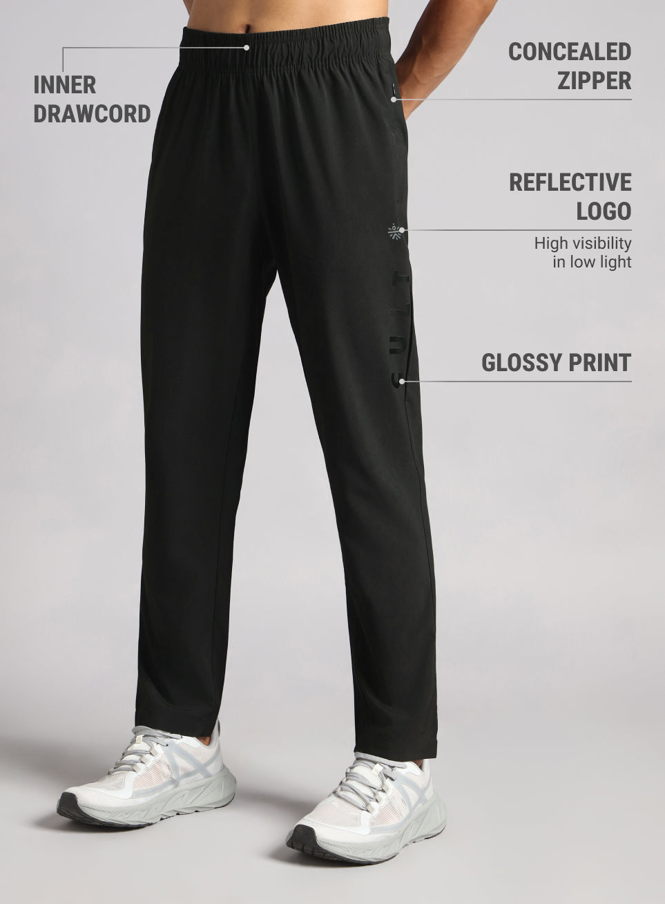 Men's Black Pace up Running Trackpants
