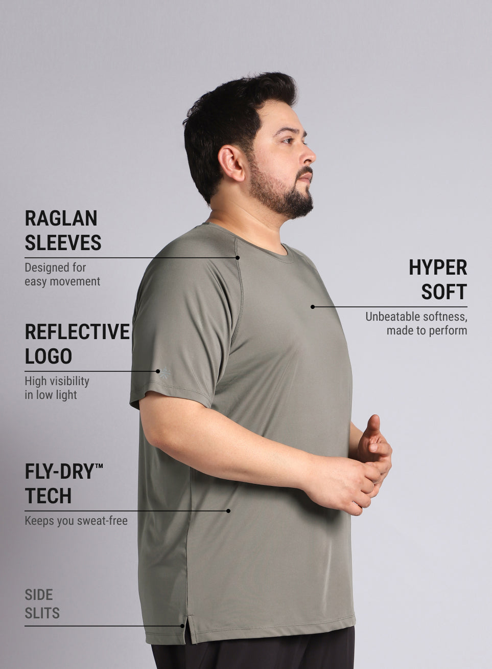 Men's Dark Grey Ultimate Running Plus Size regular fit T-shirt