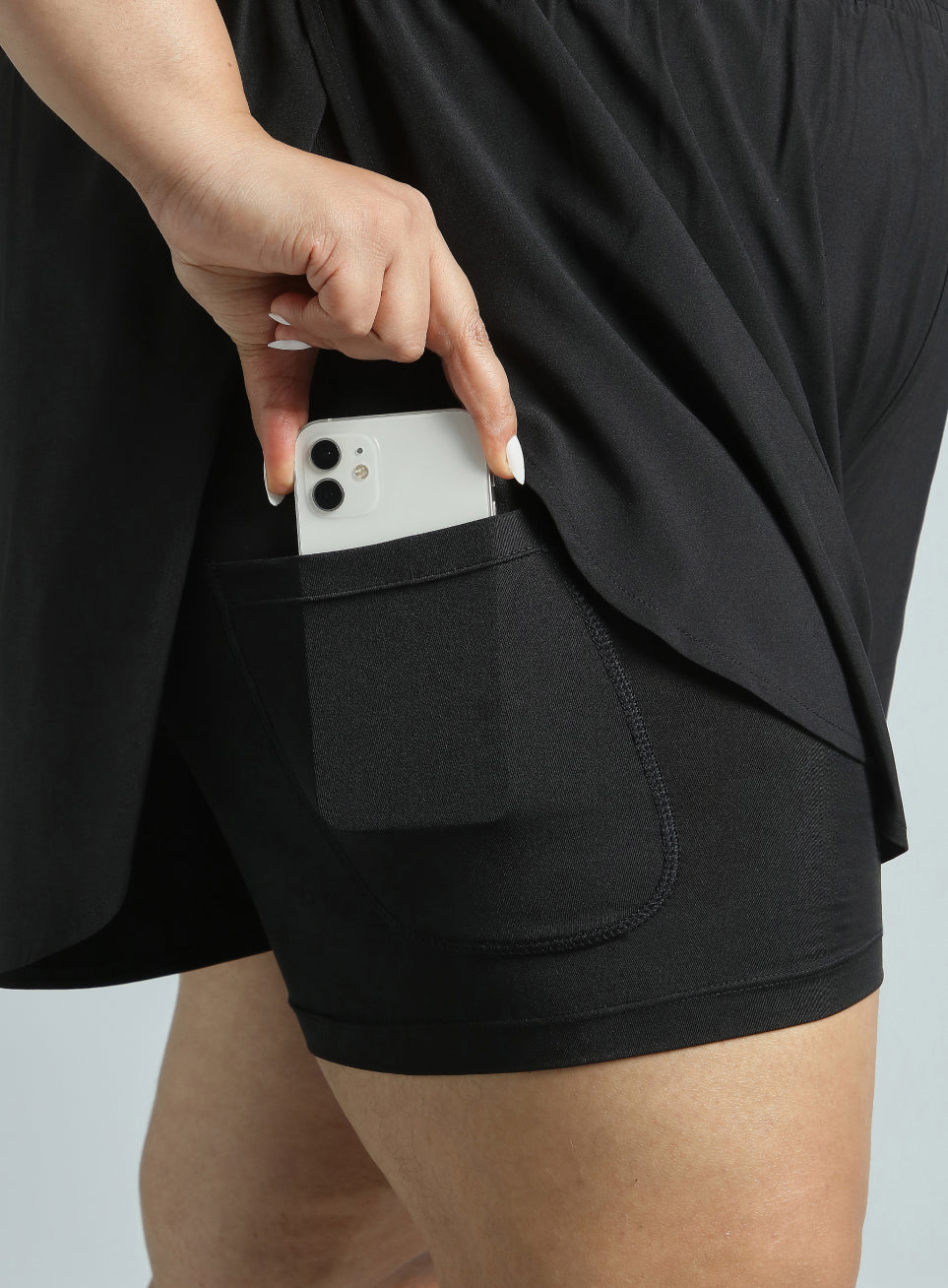 Women's Black Running Essential Plus Size Built in Shorts