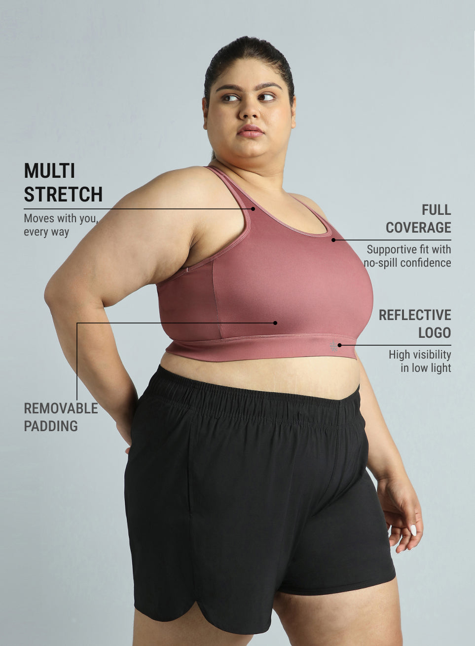 Women's PInk Racer Back Hook Running High Support Plus Size Sports Bra