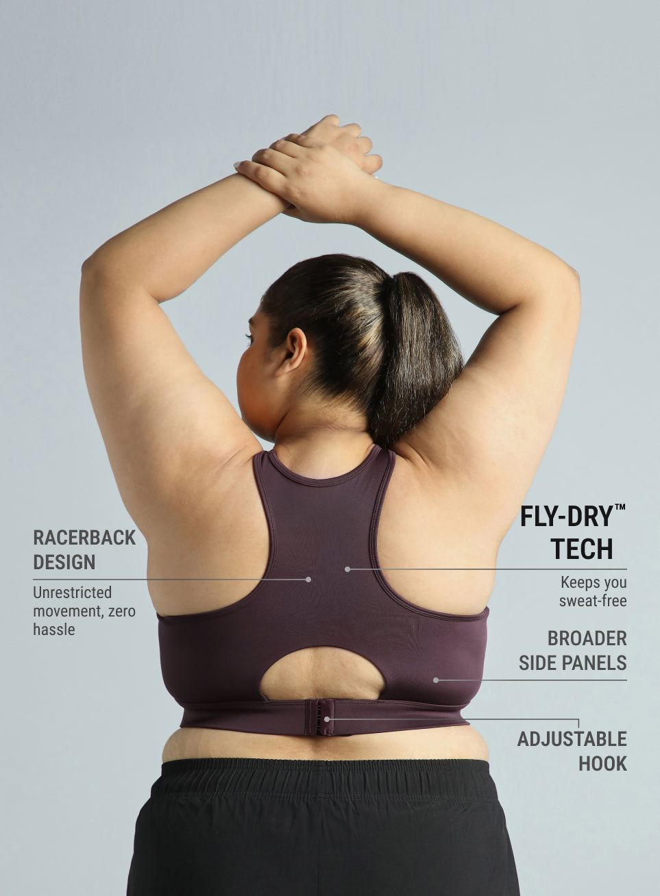 Women's Plum Racer Back Hook Running High Support Plus Size Sports Bra
