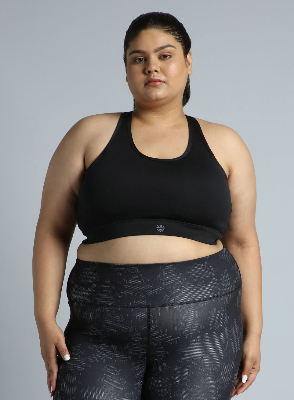 Women's Black Cross Back Hook Training High Support Plus Size Sports Bra