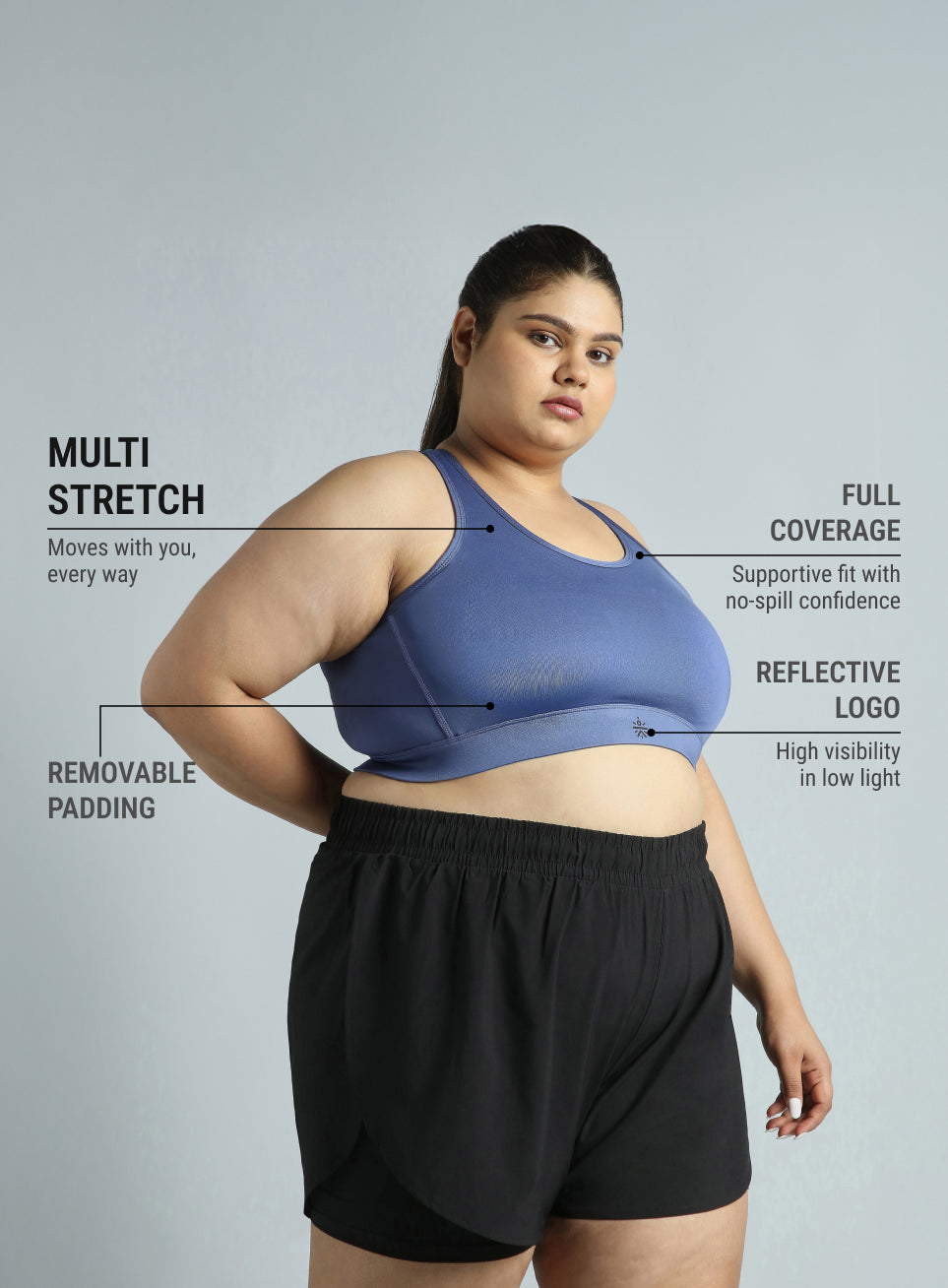 Women's Blue Cross Back Hook Training High Support Plus Size Sports Bra