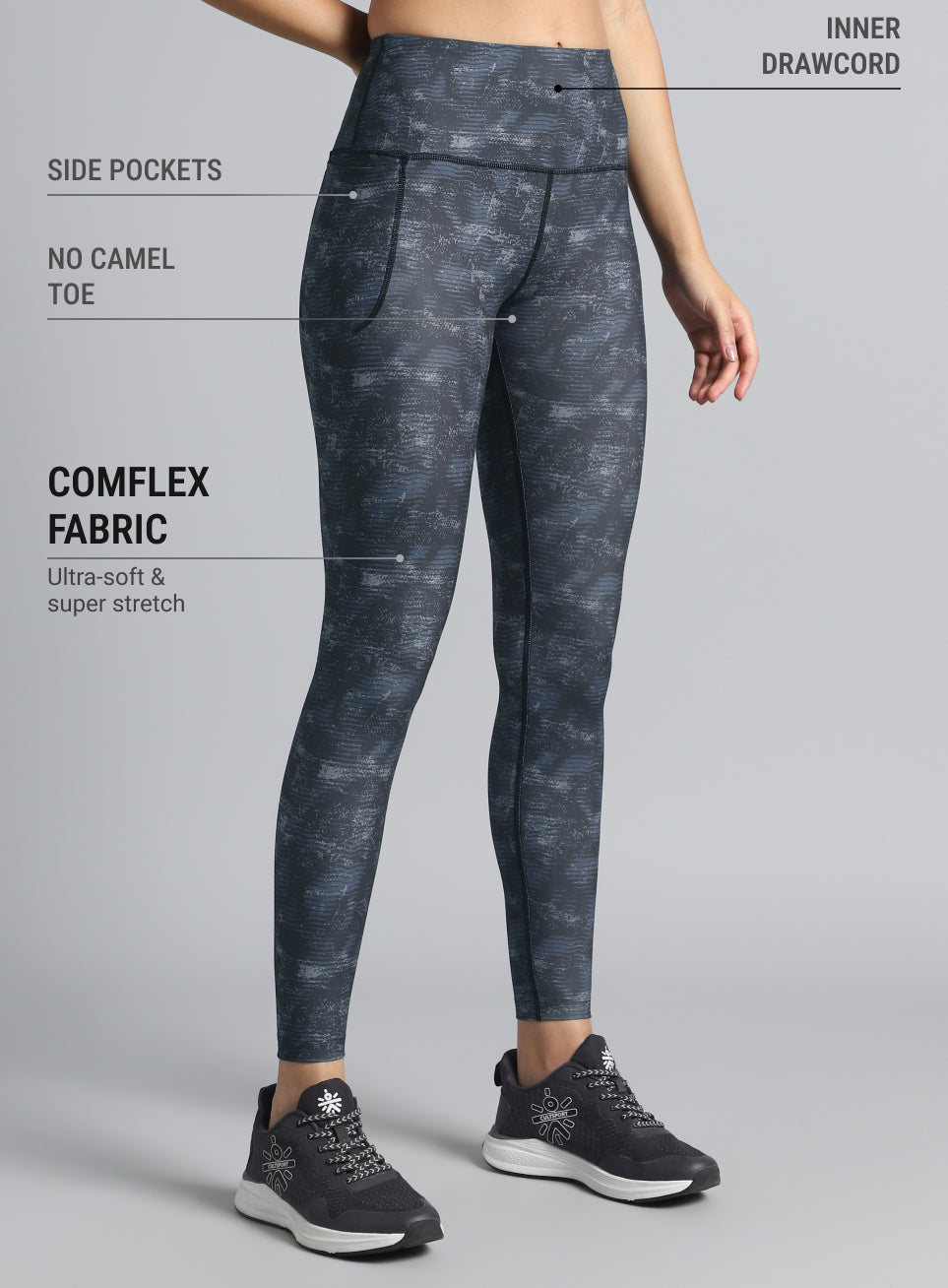 Women's Black Printed Train All Day COMFlex Tights