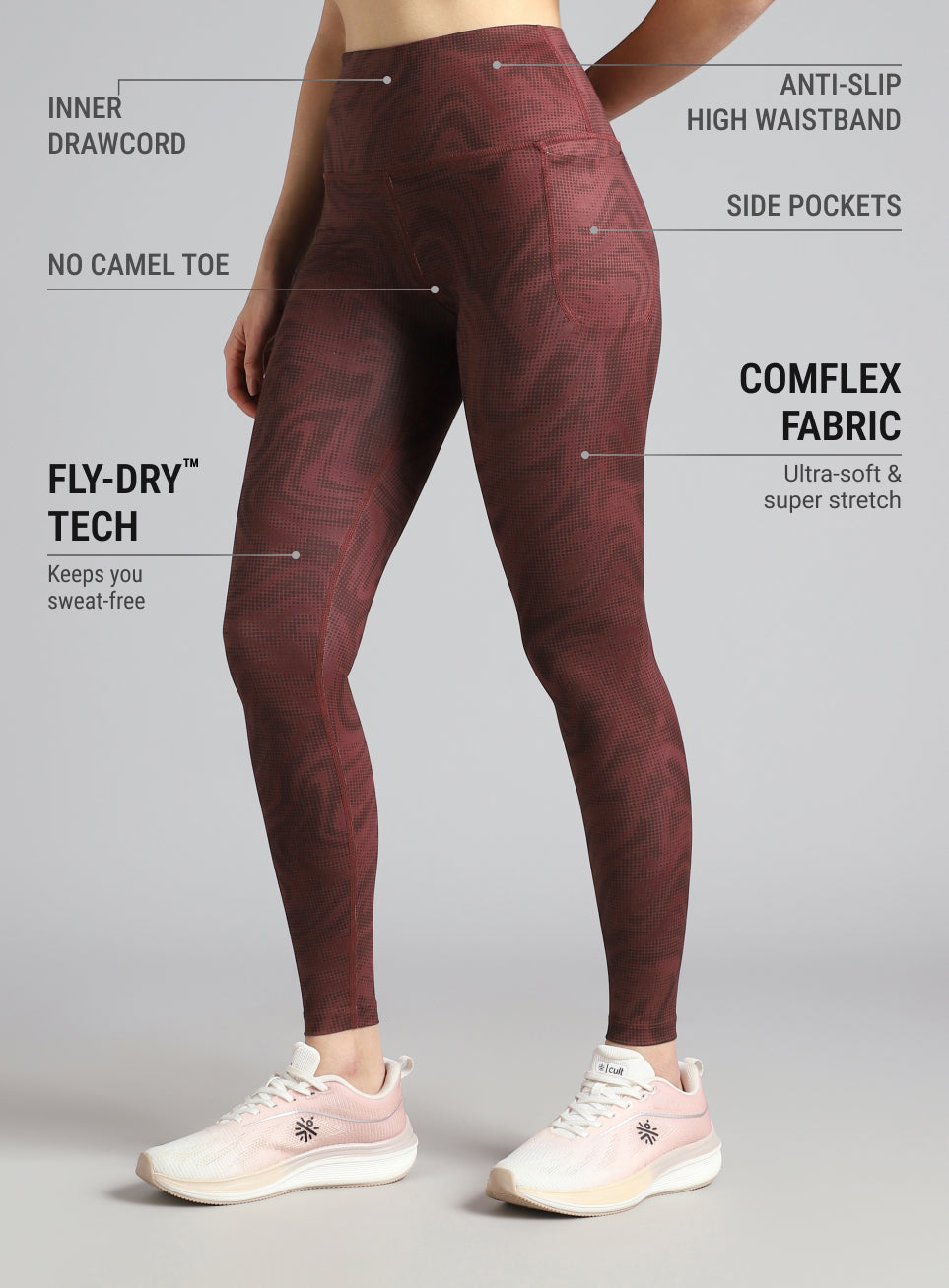 Women's Maroon Printed Train All Day COMFlex Tights