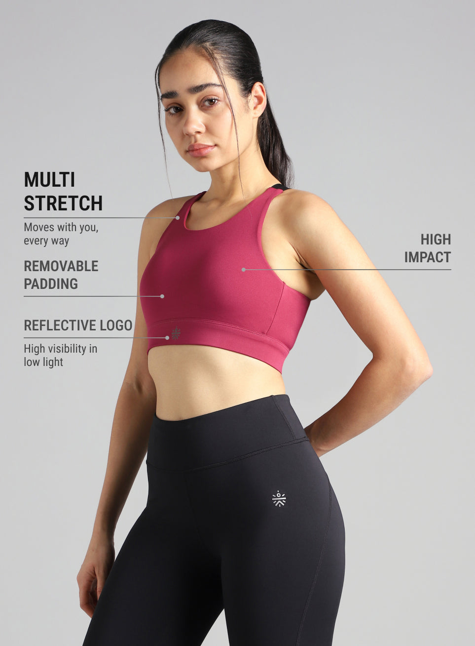 Women's Maroon High Impact Running Bra