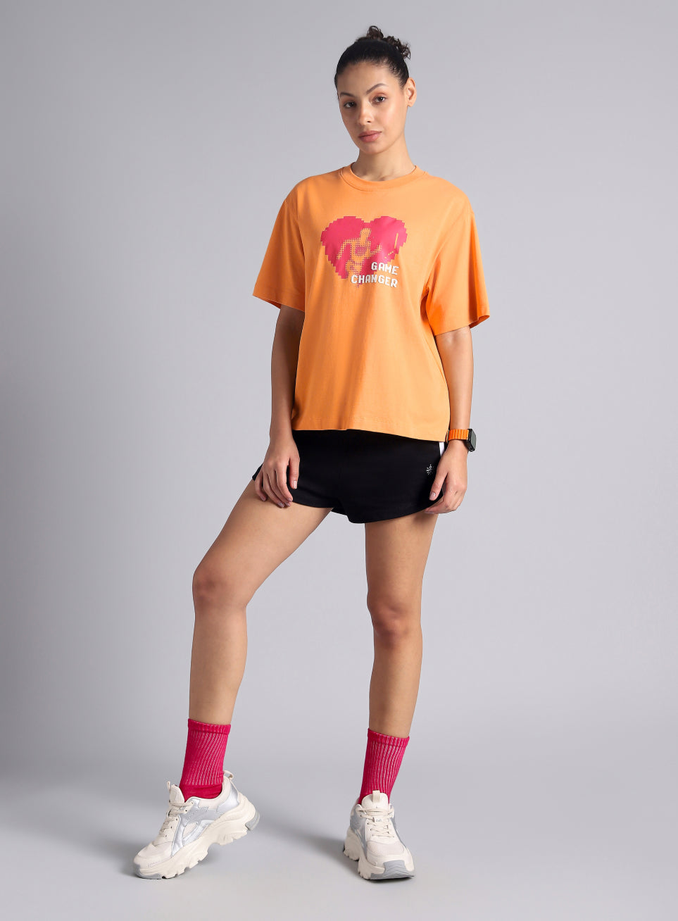 Women's Orange Graphic Relaxed Fit T-shirt
