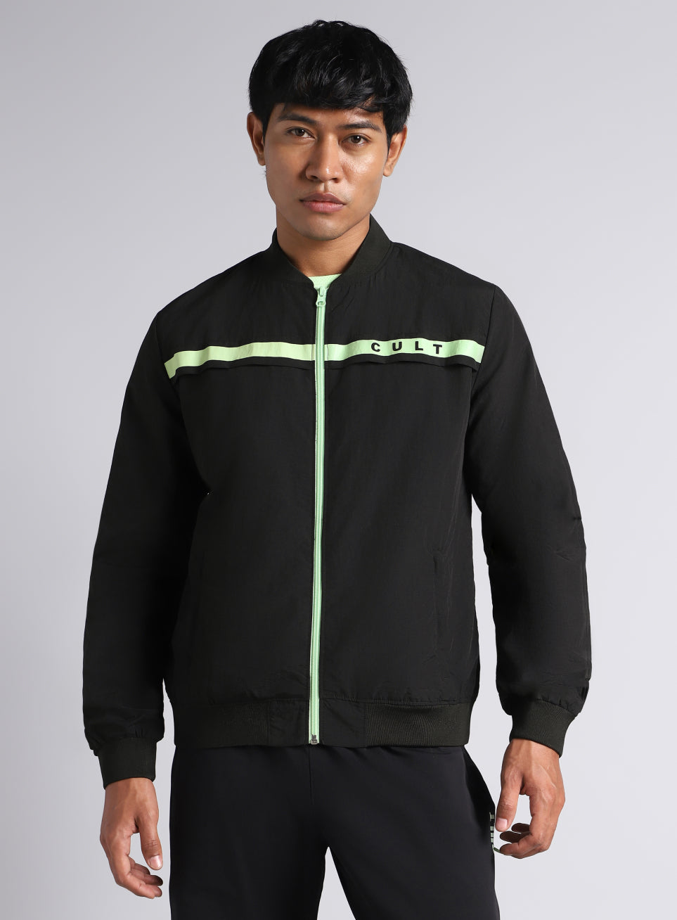 Men's Black & Green Bomber Jacket