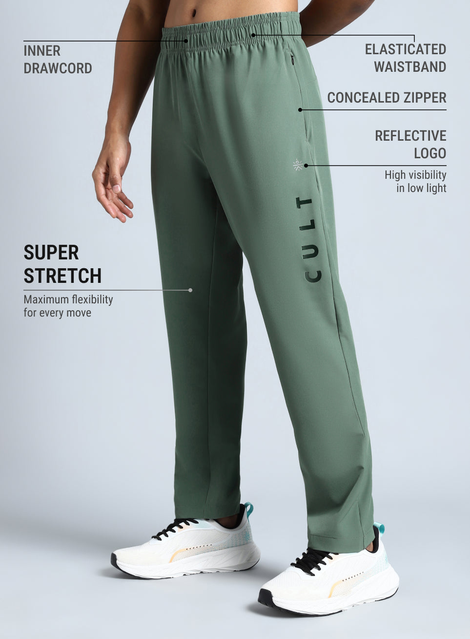 Men's Olive Pace Up Running Trackpants
